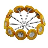 Baoblaze 10個セット　25mm　軸付　フェルトホイール　研磨バフ　電動ドリル ルーター　ポリッシャー　円型　イエロー