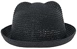 C-Princess子供帽子 麦わら風ハット ストローハット 耳付き 猫ちゃん ベビー キッズ 男の子 女の子 かわいい 春夏 アウトドア (8ブラック)