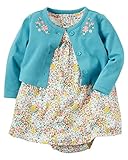 カーターズ Carter's カーディガン 半袖ロンパース ワンピース 2点セット ベビー服 女の子 ターコイズブルー×花柄 (24months(83-88cm)) [並行輸入品]