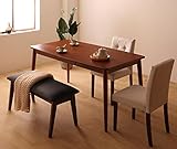 スラッとしたフォルムが美しいダイニング4点セット 天然木 引き出し付 【テーブル1＋チェア2＋ベンチ1】 (【テーブル幅150cm】, チェア：ブラック2脚、ベンチ：ホワイト1台)