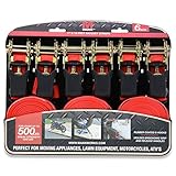 Mannラチェットタイダウンストラップ6パックwith S字フック1インチx 15-feet 500ポンドロードキャップ – 1500 kg破断強度 Standard 6 pk CRS
