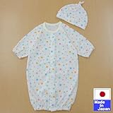 ☆日本製☆星柄フライス長袖ツーウェイオール＋帽子 綿100％ 新生児50-60cm
