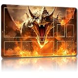 Malqiqi プレイマット MTG用 無料収納バッグ付き ゲームマット 24 x 14インチ カード用TCG ボードゲームマット マウスパッド デスクマット (恐竜2補助戦闘)