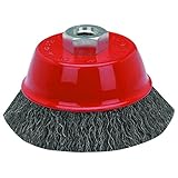 3" Crimped Carbon Steel Wire Cup Brush 5/8"-11 NPT arbor; Includes 10x1.24 and 10x1.5 thread adapter