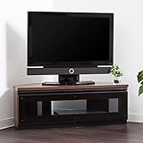 【木目とスモークガラスでお洒落なコーナーテレビボード 42型対応】100cm幅 開梱設置付サービスでお届け 大容量収納スペース 前面フルオープン(ソフトダウンステーで安全) 吹き抜け構造 完成品 (ブラウン色)