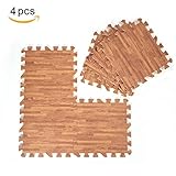 ジョイントマット　フロアーマット　防音マット　フチ付き　木目調　大判　60cm　床暖房対応　滑り止めマット　転倒防止　防水　ベビー 赤ちゃん用 (ブラウン)