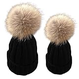 MIOIM® ニット帽子 親子 大人と子供 帽子 2点セット 無地 カジュアル ポンポン フリーサイズ 5色 多色選択 厚手 保温防寒