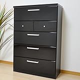 チェスト 幅80 5段 ハイチェスト タンス 完成品 新品 AYU-333 (ブラック)