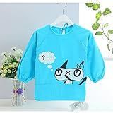 幼児 子供 エプロン ベビー 長袖 エプロン 防水 食事用 お絵かき用 泥遊び用 入園 保育園用 ネコ 1.5歳-2歳 Blue