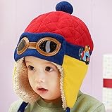 （エヌアールスタイル） NR-Style ベビー パイロット風 あったか 帽子 耳あて 防寒 フリースキッズ (赤)