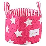 Minene Small Fuchsia&White Stars Fabric Storage Basket Organiser with Handles 18x22cm by Minene