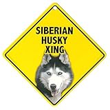 SIBERIAN HUSKY XING ラミネートサイン：シベリアンハスキー 横断 注意 Made in U.S.A [並行輸入品]