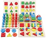 【 Alnair 】 木のおもちゃ 知育玩具セット 形合わせ はめこみ パズル 幾何学認知 棒さし タワー 8点 セット