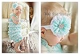 ロンパース＆ヴィンテージヘッドドレス☆ホワイト＆アクアブルー　newborn-4T(50-110)【２点セット】
