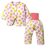 (ピンク/90cm)ベビー服 女の子 パジャマ 長袖 上下組 ニットキルト ドット ハート柄 腹巻付き 後ろマチ 女児 ベビー