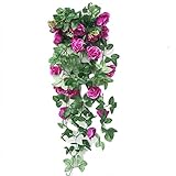 【SCGEHA】 フェイクグリーン インテリア イミテーション 人工 観葉植物 壁掛け 癒し 造花 ４カラー (1本, パープル（タイプ2）)