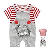 エルフ ベビー(Fairy Baby)ベビー服セット スーツ 半袖Tジャツ サスペンダー付きパンツ 可愛い(グレー 獅子模様、サイズ80)