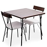 LOWYA （ロウヤ） ダイニングセット 2人用 選べる組合せ ダイニングテーブル ダイニングチェア 無垢材テーブル 幅73cm 正方形 メタル脚 アイボリーチェア 新生活