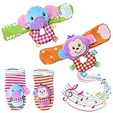 (Monkey and Elephant 2) - ThinkMax Baby Socks Toys, Baby Wrist Rattle and Foot Rattles Finder Socks 