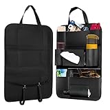 Carmoni シートバックポケット PUレザー製 大容量 車用 収納ポケット 多機能 後部座席 収納バッグ レザー製 汎用 小物入れ 取り付け簡単 ブラック