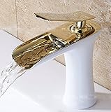 awxjx Washroomシンクミキサータップ銅WaterfallホワイトゴールドHot and Cold Wash Basinバスルームバスルーム