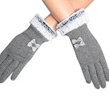 (サンライン)Sun Line おしゃれデザイン あったか手袋 レディース スマホ 蝶結び 帯毛の 寒い季節の必需品 (グレー)