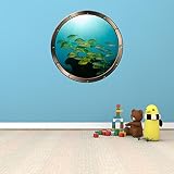 24 "舷窓出荷ウィンドウOcean Sea View School Tropical Fish # 1 Pewterラウンド壁グラフィックKidsデカール赤ちゃん部屋ステッカーホームアート飾りMed