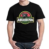 JurassicパグJurassic ParkパロディメンズTシャツブラック L ブラック