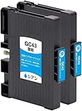 【J-ECO】 GC43C シアン 顔料 2本セット Mサイズ ISO14001、ISO9001、CE、SGS認証 リコー用 互換インクカートリッジ ICチップ付き残量表示 (GC43 GC43S GC43K GC43C GC43M GC43Y GC43KS GC43CS GC43MS GC43YS)