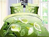 1 新しい新鮮な緑花 calla プリント寝具 3d 油絵ベッドシートセット綿ファブリッククイーンフルサイズ羽毛布団フラットシートカバーのセット