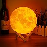 jeteven 3dプリントMoonライト、LED調光機能付きタッチコントロール明るさ充電式夜ランプUSB充電と木製スタンドの寝室ホームデコレーションホワイト 12cm JETEVENLorvsap3
