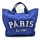 （Kealoha Bag)キャンバスバッグ トートバッグ マザーバッグ エコバッグ 『PARIS』ロゴ 大容量バッグ BAG 帆布 (ネイビー)