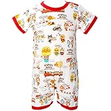【本体綿100％】2017年 夏物 アンパンマン 天竺 １分丈 肩開き 総柄半袖カバーオール レッド◇80cm