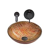 Vigo Blazing FireガラスバスルームシンクとOlus壁マウント蛇口with Pop Up、アンティークブロンズ
