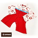 GIFTMAN 女の子 和装ロンパース 着物・はかま風 ベビー服 コスチューム 綿100％　初節句　記念日 (赤) (80)