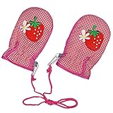 アスナロ（グローブ） スノーミトン 女の子 ベビー 手袋 裏フリース いちご柄 ギンガム1-2才 ローズ-赤