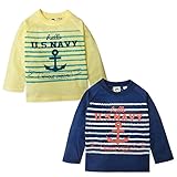 (ネイビー/95cm)ベビー服 男の子 Tシャツ Whole ホール 長袖 フロントプリント ボーダー柄 イカリプリント 男児 ベビー