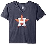 MLB Houston AstrosレディースチームショートスリーブVネックTシャツのロゴ、2 x、ネイビー/ヘザー