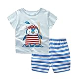 Plus Nao(プラスナオ) 子供用 パジャマ ルームウエア 上下セット 半袖×半ズボン イラストプリント 可愛い 肩ボタン ラウンドネック 男の子 80 I