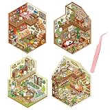 3D ハウスステッカー 4点セット DIY 3D コラージュ素材 シーンシール 紙ミニチュア模型 コラージュ シール 紙ドールハウス ピンセット付き 紙素材 日記帳 立体 韓国系 ニッチ デコレーション ステッカー 手帳 (第三弾 スターライトハウス+深夜スタジオ+酸素ステーション+美しい楼閣)