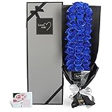 YOBANSA ソープフラワー 枯れない花 造花 バラ ブーケ 素敵な香り ボックス プレゼント 成人礼 結婚式 結婚記念日 出産祝い プロポーズ 誕生日プレゼント お祝いギフト （51本青）