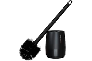 Toilet Bowl Brush and Holder Set for Bathroom, Toilet Cleaning Scrubber Cleaner Brush for Bathroom for Deep Cleaning with Stiff Plastic Bristle, Ventilated Holder (Black)