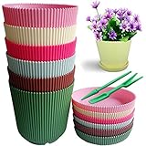 QUIET4.6'' High Quality 6 Candy Colors Fashion Stripes Plastic Flower Pots Planters With Saucers & F