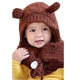 HBF ベビー ニット帽 アニマル 耳付き スヌード ネックウォーマー 防寒 キャップ 帽子 かわいい 赤ちゃん 子供 キッズ 女の子 男の子 コーヒー