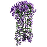 2pcs人工JohnnyJumpUpフラワーガーランドHanging Plant Vineホームパーティーウェディングガーデン装飾 パープル LOUHO-FLOWER-17