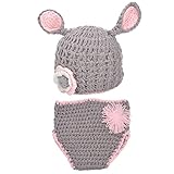 Housweetyシンプルデザイン！ ベビー ウサギ耳付き ニットキャップと半ズボン2点セット ニット帽 防寒帽　女の子 男の子 赤ちゃん キッズ ニット 冬帽子 子供服（新生児～4ヶ月）