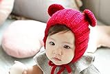 ベビー 耳付き 帽子 あったかニット キャップ 秋 冬 帽子 (赤)