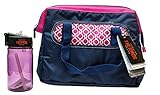 Thermos Raya Lunch Tote Bag / 9 Can Duffle - Navy and Magenta with Thermos 12 oz Hydration Straw Bot
