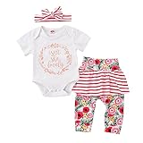 (プタス) Putars 幼児の女の子3PCSレター花のストライプトップスロンパー+パンツ+ヘッドバンドの衣装セット 6ヶ月 - 24ヶ月