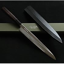 青紙2号 柳刃包丁 235㎜（８寸）鞘つき G9375 焼栗柄 月光作 月光作 青紙2号 柳刃包丁 尺 #2324 焼栗柄 黒鞘付